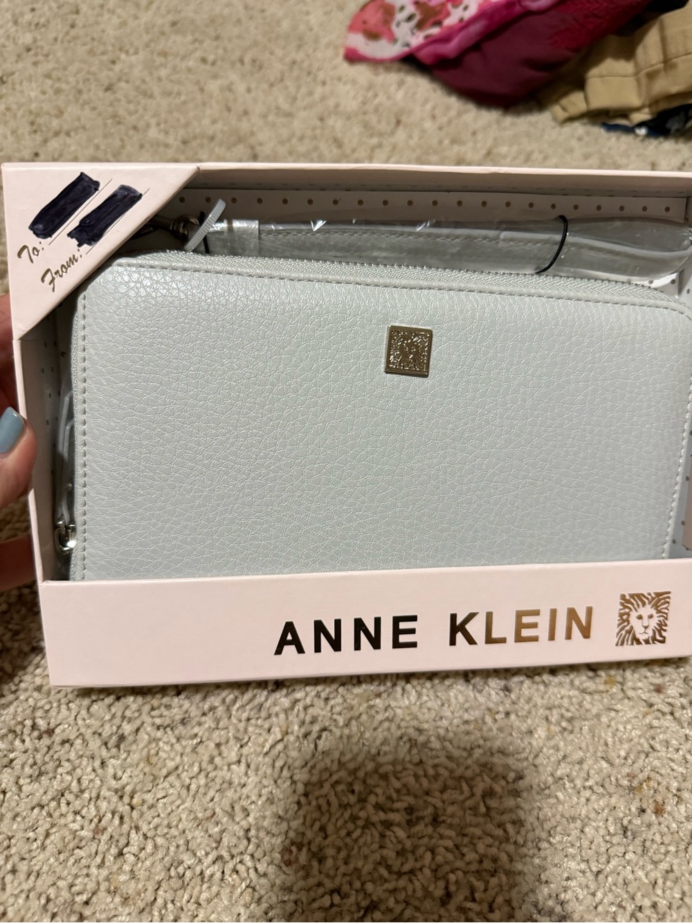 Anne Klein Leather Zip Wallet Clutch with Gold Logo